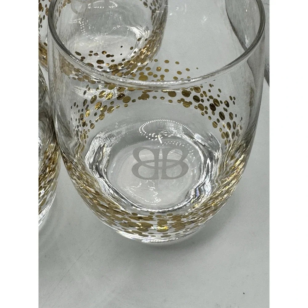 Baileys Irish Cream Gold Dot Confetti Etched Rocks Low Ball‎ Glasses Barware (4)